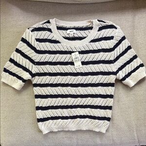 Striped Knit Sweater - Navy and Cream